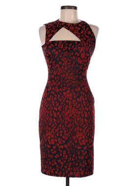 Versace Collection Red Black Leopard Cutout Sheath Dress IT 42